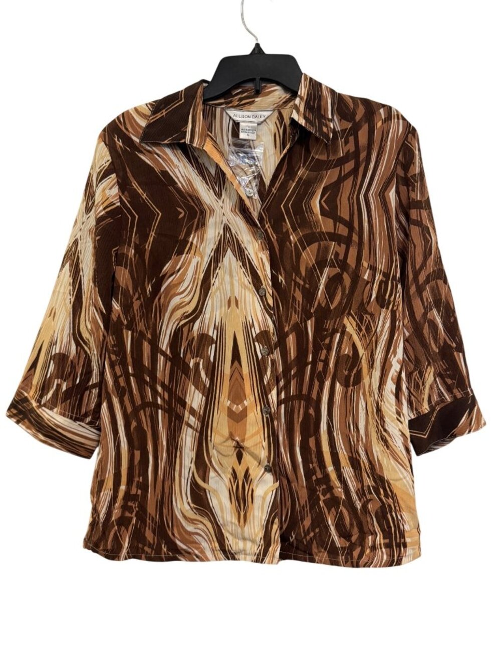 Allison Daley Brown Abstract Button-Down Shirt Size 14 3/4 Sleeves